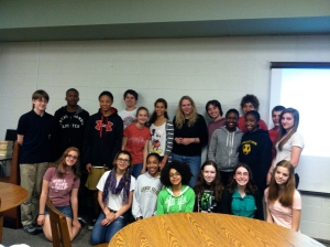 Amy with 8th grade students.